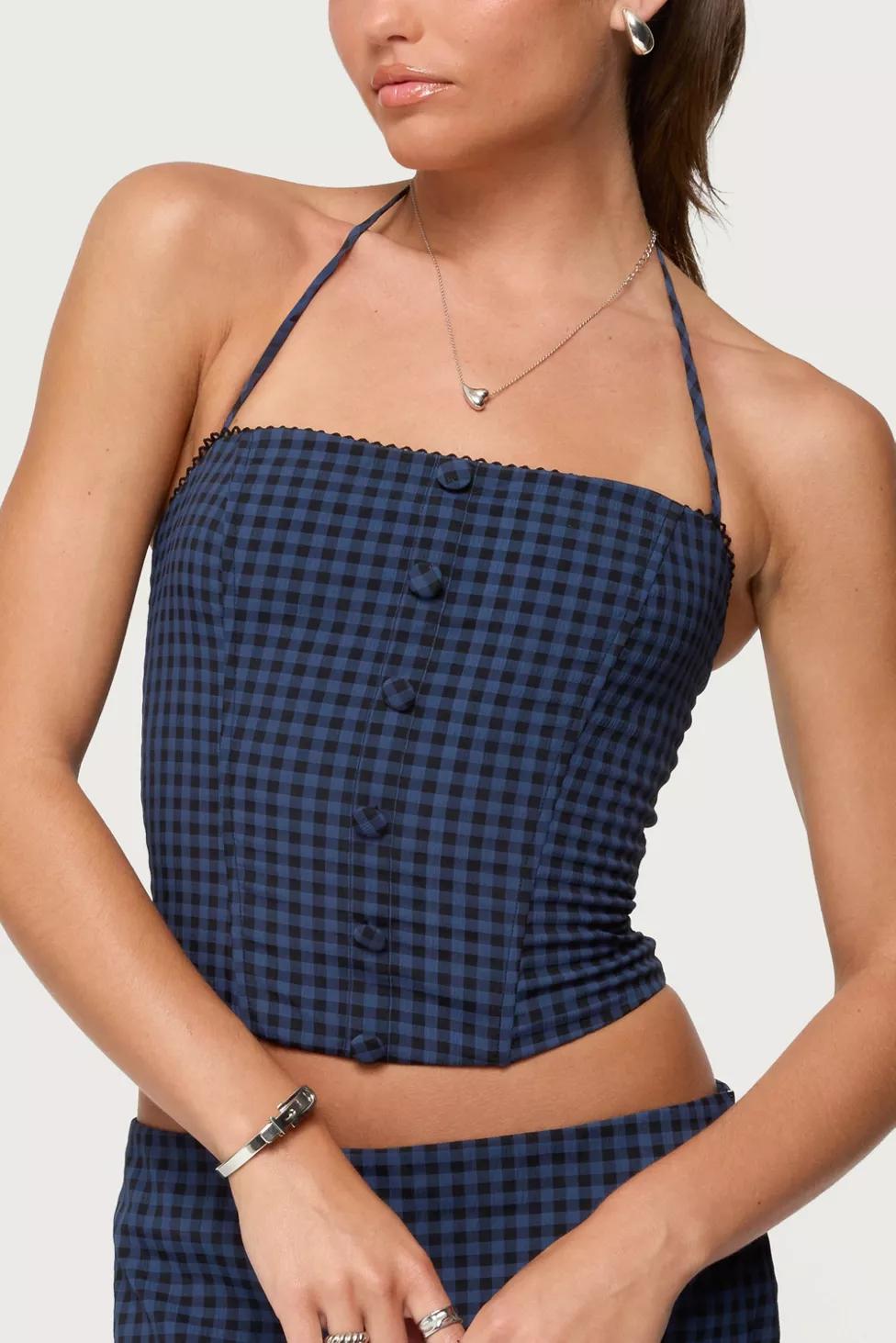 Edikted Winsley Gingham Halter Corset by EDIKTED