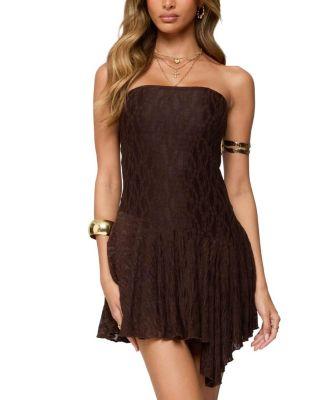 Elaia Asymmetric Strapless Lace Mini Dress by EDIKTED