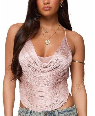 Elenie Fringed Cowl Neck Top by EDIKTED