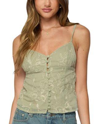 Embroidered Button Up Tank Top by EDIKTED