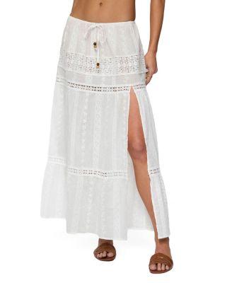 Embroidered Cotton Lace Slitted Maxi Skirt by EDIKTED