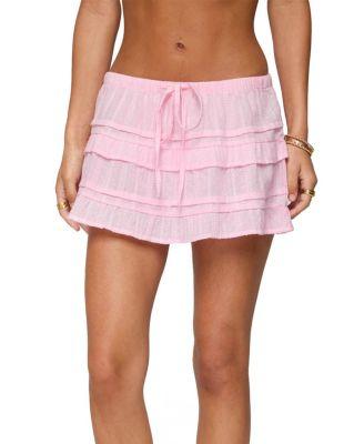 Embroidered Cotton Ruffle Mini Skirt by EDIKTED