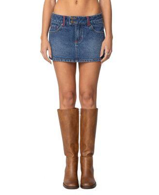 Embroidered Pocket Denim Mini Skirt by EDIKTED