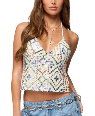 Embroidered Sequin Backless Top by EDIKTED