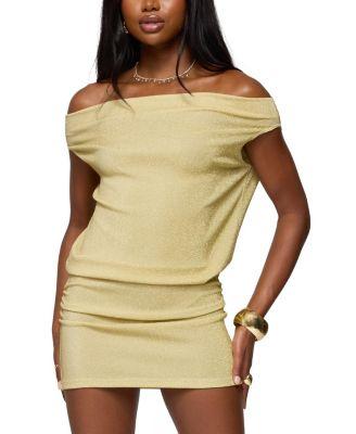 Eris Metallic Off Shoulder Mini Dress by EDIKTED