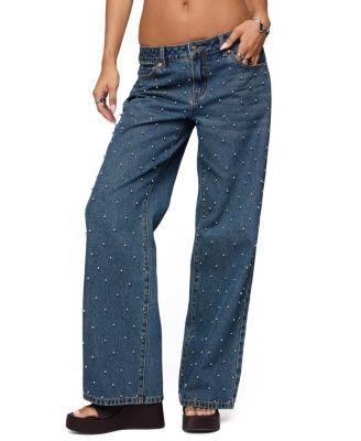 Esmay Studded Low Rise Blue-Washed Jeans by EDIKTED