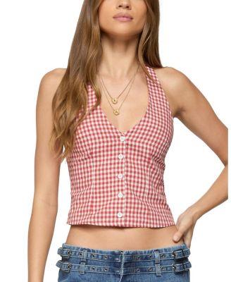 Evan Gingham Button Up Halter Top by EDIKTED