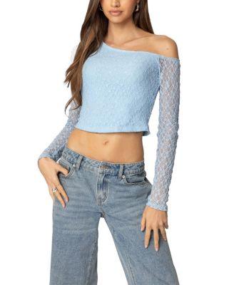 Fabia Asymmetric Textured Lace Top by EDIKTED
