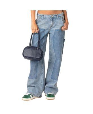 Faded wash low rise carpenter jeans by EDIKTED