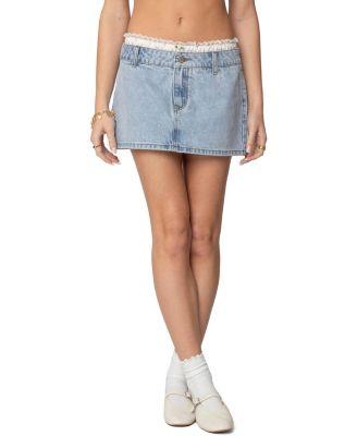 Floral Peekaboo Denim Mini Skirt by EDIKTED