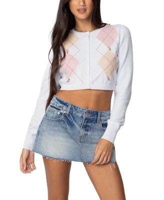 Francis Cropped Argyle Knit Cardigan by EDIKTED