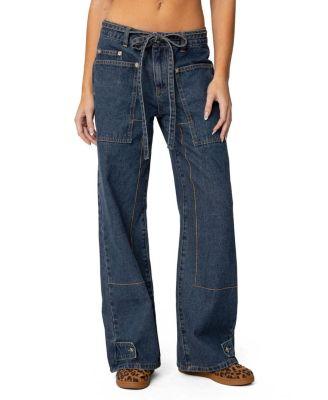 Funky Stitch Dark Blue Washed Low Rise Jeans by EDIKTED