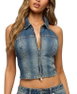 Gaya Backless Zip Up Denim Top by EDIKTED