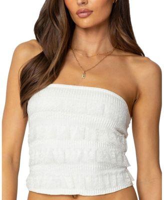 Georgette Lacey Ruffle Tube Top by EDIKTED