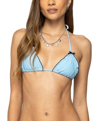 Golden Ruffle Edge Triangle Bikini Top by EDIKTED