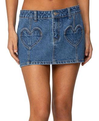 Heart Pocket Denim Mini Skirt by EDIKTED