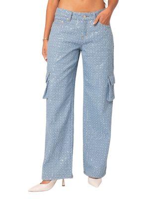 Icing Sequin Low Rise Cargo Jeans in Light Blue by EDIKTED