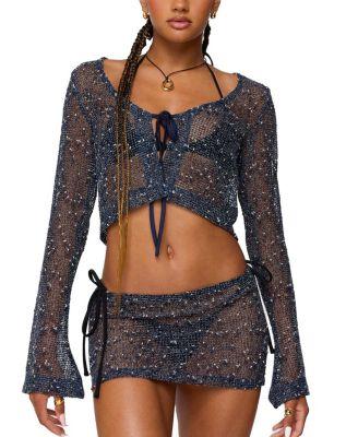 Idra Crochet Net Tie Front Top by EDIKTED