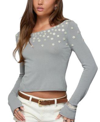 Iridescent Button Boat Neck Top by EDIKTED