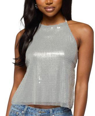 Itara Sequin Backless Halter Top by EDIKTED
