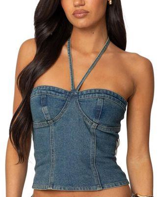 Jagger Denim Halter Top by EDIKTED