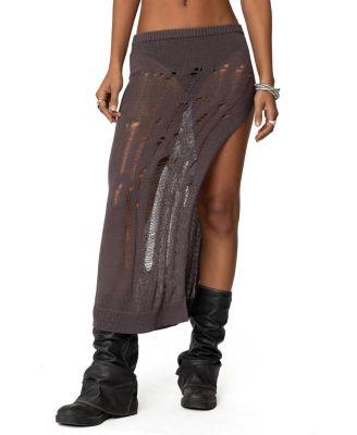 Jaynie Distressed Knit Maxi Skirt by EDIKTED