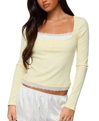 Joana Layered Lacey Henley Top by EDIKTED