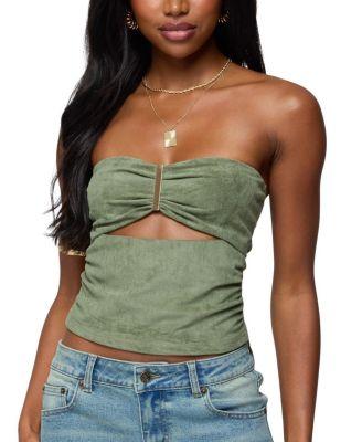 Kalina Cutout Faux Suede Strapless Top by EDIKTED