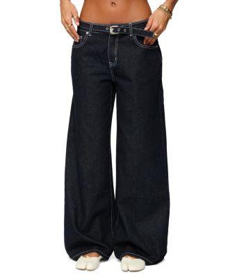 Karah Belt Low Rise Dark Rinse Wash Jeans by EDIKTED