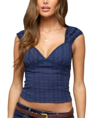 Katerine Embroidered Stripey Cotton Top by EDIKTED
