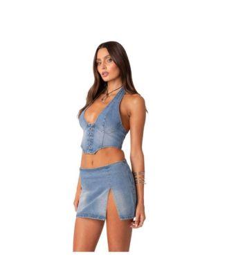 Katrina lace up denim corset by EDIKTED