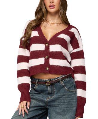 Kaz Striped Knit V Neck Cardigan by EDIKTED