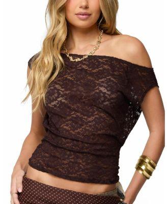 Kessa Sheer Lace Off Shoulder Top by EDIKTED