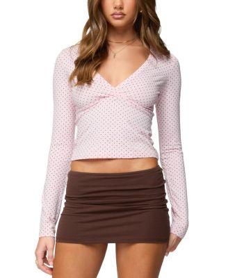Kianah Polka Dot V Neck T Shirt by EDIKTED