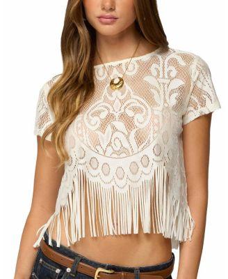 Kira Sheer Lace Fringe Top by EDIKTED