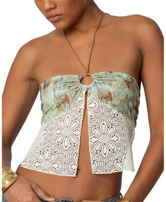 Kloe Backless Crochet Split Front Top by EDIKTED