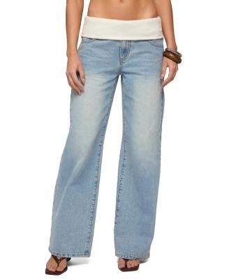 Knit Foldover Low Rise Baggy Jeans by EDIKTED