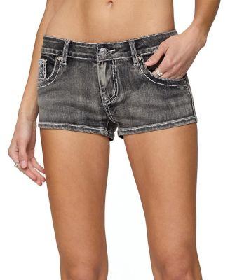 La Embroidered Low Rise Denim Shorts by EDIKTED