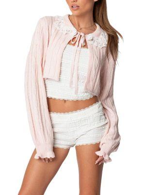 Lacey Collared Cable Knit Cardigan by EDIKTED