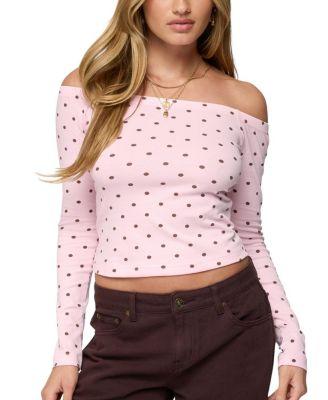 Leandra Off Shoulder Polka Dot Top by EDIKTED