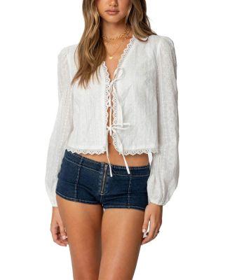 Lesley Cotton Lace Tie Front Top by EDIKTED