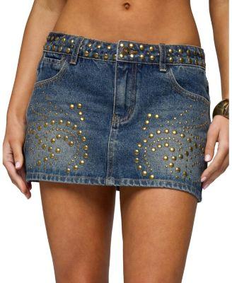 Libbey Studded Denim Mini Skirt by EDIKTED
