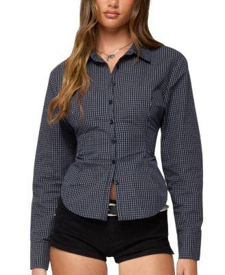 Lisbet Checkered Button Up Shirt by EDIKTED