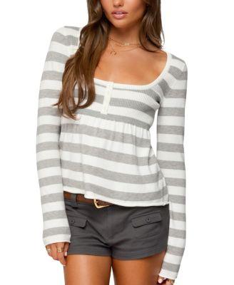 Lockie Striped Knit Babydoll Top by EDIKTED