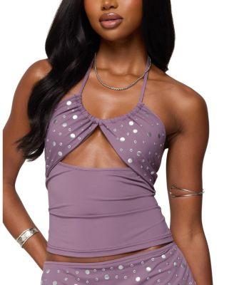 Luana Studded Cut Out Halter Top by EDIKTED
