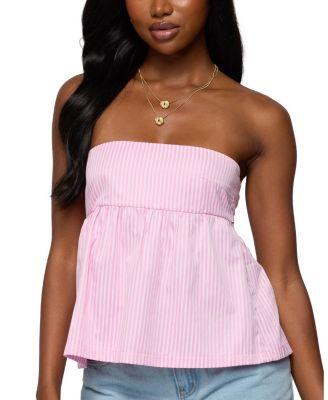Maddie Strapless Striped Babydoll Top by EDIKTED