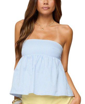 Maddie Strapless Striped Babydoll Top by EDIKTED
