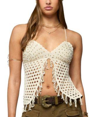 Maggie Bead Split Front Backless Crochet Top by EDIKTED