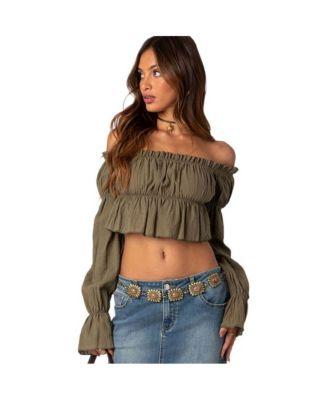 Majestic off shoulder gathered crop top by EDIKTED