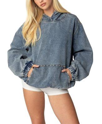 Marney Oversized Studded Denim Hoodie by EDIKTED